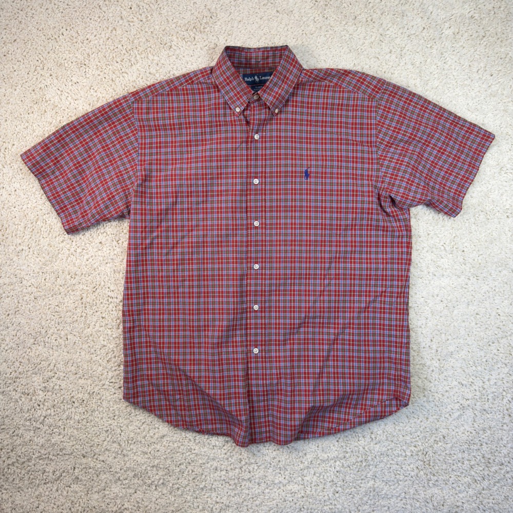 Polo Ralph Lauren Blake Shirt Mens M Medium Red Plaid Short Sleeve Cotton Preppy